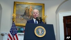 President Joe Biden speaks in the Roosevelt Room of the White House in Washington, May 28, 2023. Biden and House Speaker Kevin McCarthy reached a final agreement Sunday on a deal to raise the nation's debt ceiling. It now has been be approved by Congress.