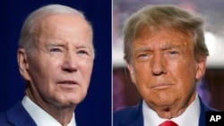 FILE - In this combination of photos, President Joe Biden, left, speaks on Aug. 10, 2023, in Salt Lake City, Utah, and former President Donald Trump speaks on June 13, 2023, in Bedminster, New Jersey. Biden and Trump are to meet at the White House Wednesday.