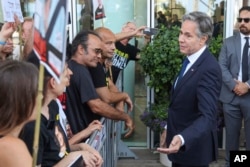 U.S. Secretary of State Antony Blinken meets with families and supporters of Israelis held hostage by Hamas in Gaza, during his visit to Tel Aviv, Israel, June 11, 2024.
