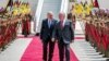 Jordan's King Abdullah II (R) receives Iraq's President Abdul Latif Rashid at Marka Airport in Jordan, April 15, 2024. King Abdullah said his country will not be a battleground for any party in the confrontation between Israel and Iran.