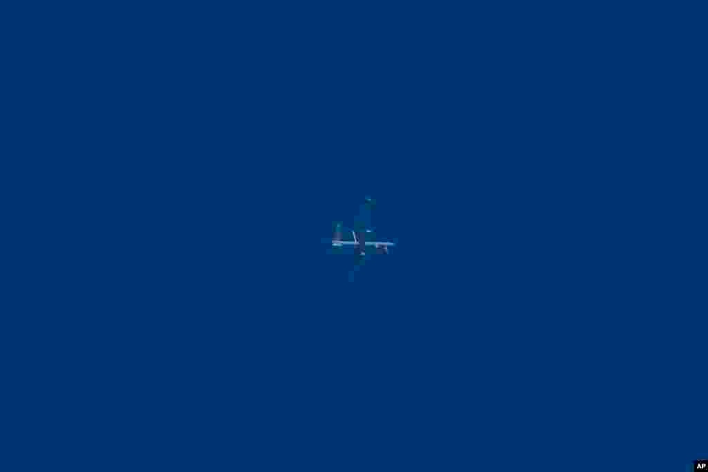 An Israeli military Air Force unmanned drone flies over Israel, April 14, 2024.&nbsp; Israel has hailed the success of its defenses in the face of an unprecedented attack by Iran. Officials said that Israel and its allies have intercepted 99% of more than 300 drones and missiles launched toward its territory and sustained little damage.&nbsp;