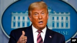 FILE - President Donald Trump speaks at the White House in Washington, on Nov. 5, 2020.