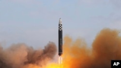 The North Korean government shows the test-firing of a missile at Pyongyang International Airport in Pyongyang, North Korea, Nov. 18, 2022. Photo released Nov. 19, 2022.