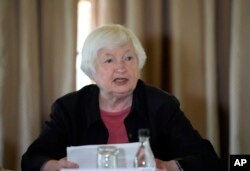FILE - U.S. Treasury Secretary Janet Yellen speaks in Hammanskraal, north of Pretoria, South Africa, Jan. 25, 2023.