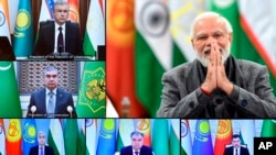 PM India Narendra Modi (kanan atas) tampak menyalami para pemimpian Asia Tengah dalam KTT virtual hari Kamis (27/1). 