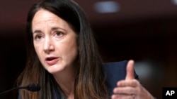 FILE - Director of National Intelligence Avril Haines testifies on Capitol Hill in Washington, May 10, 2022. She told a Senate hearing on May 15, 2024, that Russia remains "the most active foreign threat to our elections." 