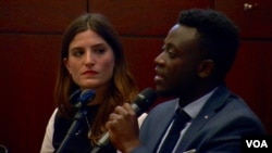 Peace activist and student Michel Chikwanine educates audiences about the ravages of war and his own experience as a child soldier. (Photo: L. Bryant /VOA)