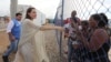 UNHCR's special envoy Angelina Jolie greets a group of Venezuelan migrants at an United Nations-run camp in Maicao, Colombia, on border with Venezuela, Saturday, June 8, 2019. Jolie visited the camp to learn more about the conditions faced by…