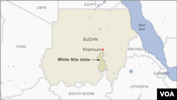 Map showing location of White Nile state, Sudan.