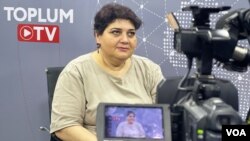 Khadija Ismayilova is pictured at Toplum TV, where she is the editor-in-chief, June 14, 2022. A lack of action in bringing perpetrators to justice increases the risk that other journalists will be attacked, she says.