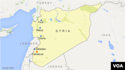 Peta wilayah Homs, Zabadani, Foua, dan Kfarya, Suriah.