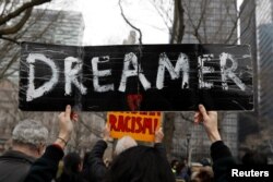 Activists and DACA recipients march up Broadway during the start of their 'Walk to Stay Home,' a five-day 250-mile walk from New York to Washington D.C., to demand that Congress pass a Clean Dream Act, in Manhattan, New York, U.S., Feb. 15, 2018.