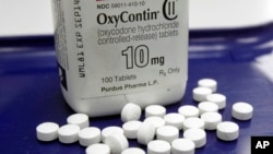 FILE - OxyContin pills are arranged at a pharmacy in Montpelier, Vermont, Feb. 19, 2013.