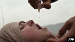 Seorang petugas kesehatan Afghanistan memberikan vaksin polio ke seorang anak selama kampanye vaksinasi yang berlangsung pada tanggal 28 Februari 2017 (foto: Shah Marai/AFP Photo)