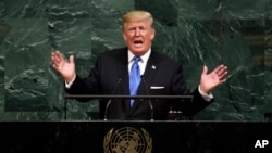 Presiden Donald Trump berbicara di Sidang Umum PBB ke-72 di New York, 19 September 2017. (Foto:Dok)
