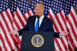 President Donald Trump speaks in the East Room of the White House, Nov. 4, 2020, in Washington.