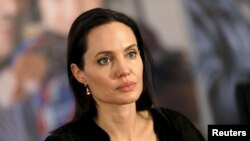Duta Khusus Badan PBB untuk Pengungsi (UNHCR), Angelina Jolie, saat mengunjungi kamp pengungsi Suriah dan Turki di kota Midyat di provinsi Mardin, Turki, 2015. 