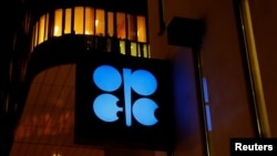 FILE - The logo of the Organization of the Petroleum Exporting Countries (OPEC) is seen at OPEC's headquarters in Vienna, Austria, Dec. 5, 2018.