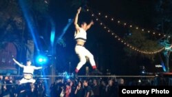 Dina Sok was walking on wire during his performance in Montreal, Canada in 2016. (Photo: Dina Sok)