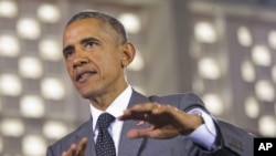 Presiden Amerika Seraikat Barack Obama di University of the West Indies, di Kingston, Jamaika, 9 April 2015 (AP Photo/Pablo Martinez Monsivais)