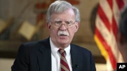 Penasihat Keamanan Nasional AS John Bolton memberikan pidato hari Kamis (1/11)