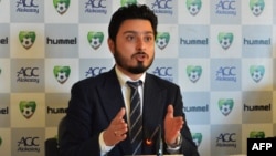 Secretary-general of the Afghanistan football federation (AFF) Sayed Alireza Aqazada speaks during a press conference in Kabul, Dec. 1, 2018. Football's world governing body FIFA is looking in to claims of sexual and physical abuse on the Afghanistan national women's team.