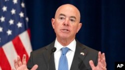 FILE - Homeland Security Secretary Alejandro Mayorkas speaks at the U.S. State Department, Oct. 13, 2022. Through the extension of Temporary Protected Status, he said, "we are able to offer continued safety and protection" to nationals of four countries who meet certain criteria.