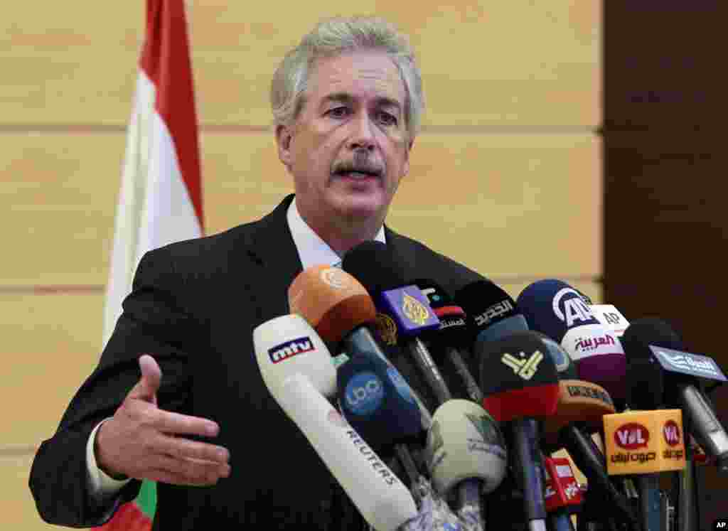 U.S. Deputy Secretary of State William Burns speaks during a press conference at Rafik Hariri International Airport in Beirut, Lebanon, July 1, 2013. Burns denounced Monday that Hezbollah for its involvement in Syria's civil war.