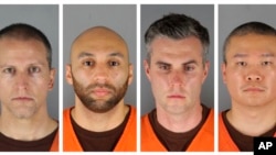 Kombinasi foto yang diberbitkan Kantor Sheriff County Hennepin di Minnesota pada hari Rabu, 3 Juni 2020, menunjukkan dari kiri, Petugas Polisi Minneapolis Derek Chauvin, J. Alexander Kueng, Thomas Lane dan Tou Thao. (Foto: AP)