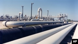 Foto yang dirilis Departemen Energi memperlihatkan pipa pengiriman minyak mentah dekat Freeport, Texas.