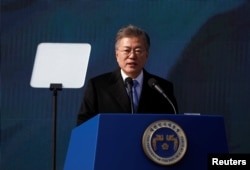 Presiden Korea Selatan, Moon Jae-in di Seodaemun Prison History Hall, Seoul, Korea Selatan, 1 Maret 2018. (Foto: dok).