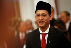 Menteri Pendidikan, Kebudayaan, Riset dan Teknologi Nadiem Makarim saat pelantikan sebagai Mendikbud di Istana Kepresidenan, Jakarta, 23 Oktober 2019. (Foto: Willy Kurniawan/Reuters)