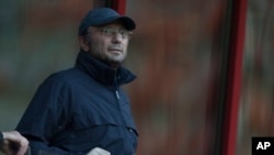 FILE - Russian billionaire Suleyman Kerimov watches a soccer match at Lokomotiv stadium in Moscow, Russia, Aug. 23, 2012.