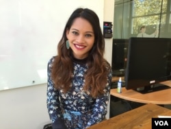 Miss Maya Gilliss-Chapman, founder and CEO of Cambodians in Tech talks to VOA Khmer's Sophat Soeung during an interview at a startup in Palo Alto, CA, in the heart of Silicon Valley, September 2, 2016. (Sophat Soeung/VOA Khmer)