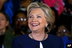 FILE - Democratic presidential candidate Hillary Clinton makes remarks at a Pennsylvania Democrats Pittsburgh Organizing Event at Heinz Field in Pittsburgh, Nov. 4, 2016.