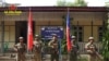 ရခိုင်ပြည်နယ်၊ မောင်တောမြို့ကို AA အာရက္ခတပ်တော်က သိမ်းပိုက်ပြီးနောက် အစိုးရရုံးတွေရှေ့မှာ မှတ်တမ်းဓာတ်ပုံရိုက်ပြီး AA Info Desk ဖေ့စ်ဘုတ်ပေ့ချ်မှာ တင်ထားတဲ့ပုံတချို့။​(ဒီဇင်ဘာ ၆၊ ၂၀၂၄/AA Info Desk)