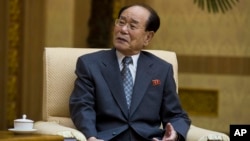Kim Yong Nam, Ketua Parlemen Korea Utara, di Ruang Pertemuan Mansudae, di Pyongyang, North Korea, 4 Oktober 2013. 