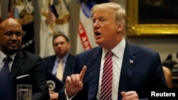 FILE - U.S. President Donald Trump talks about gun safety in schools during a meeting with local and state officials about improving school safety at the White House in Washington, Feb. 22, 2018.