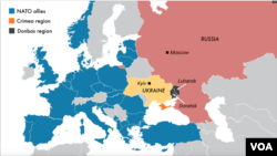 Mapa Urakjine i ukrajinskih regiona Donjetsk i Lugansk