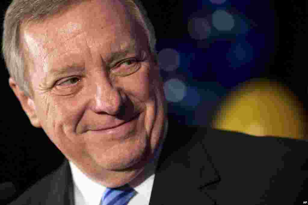 Democratic U.S. Sen. Dick Durbin delivers his victory speech at his election night event in Chicago, Illinois, Nov. 4, 2014.