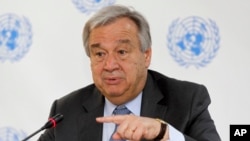 FILE - U.N. Secretary-General Antonio Guterres speaks during a news conference in Nairobi, Kenya, March 8, 2017. ﻿﻿﻿