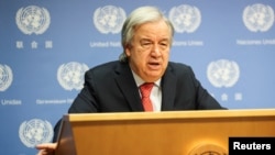 Sekretaris Jenderal PBB Antonio Guterres berbicara di markas PBB di New York, Senin 6 November 2023. 