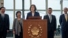 台湾蔡英文在出访加勒比海四个邦交国以及过境美国前在桃园机场发表行前讲话。（2019年7月11日，台湾总统府提供）