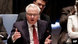 Duta Besar Rusia untuk PBB Vitaly Churkin dalam sidang Dewan Keamanan PBB. (Foto: Dok)