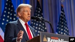 Архівне фото: Обраний президент Дональд Трамп виступає в Палаті представників Республіканської партії 13 листопада 2024 року у Вашингтоні
