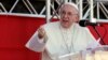 Pope Francis speaks to volunteers who worked at the World Youth Day event, before his departure, in Panama City, Jan. 27, 2019.